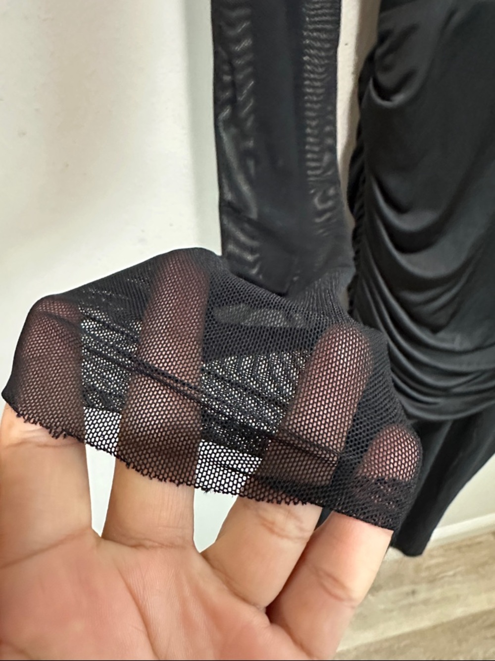 Meshki Black Sheer Ruched Maxi Dress - Picture 6 of 12
